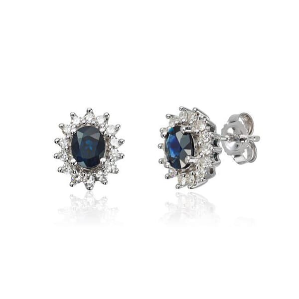 Diamant øredobber Rosett i gull 14 kt med 0,28 ct W-SI og  safir - 47353